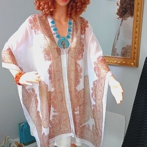 Elegant Sheer Pull Over The Head Top & Paisley Design, New.